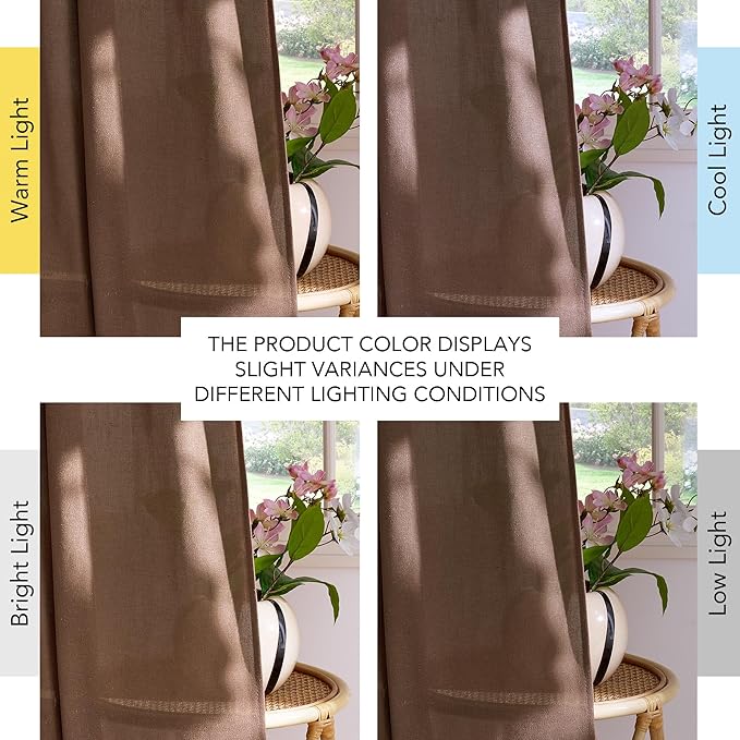 NICETOWN Gold Brown Linen Semi Sheer Curtains 96 inche Long, Rod Pocket & Back Tab Flax Linen Blend Privacy Added Light Filtering Window Treatments for Bedroom, W55 x L96, 2 Panels