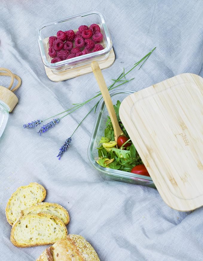 Pebbly 1800ml Rectangular Glass Dish/Box with Bamboo Lid