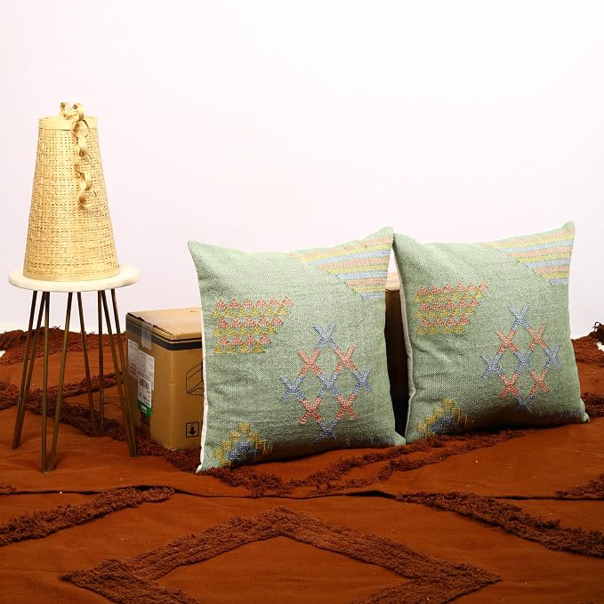 Trade Star 100% Cotton Cushion Cover Sabra Kilim Cushion case Set of 2 Throw Pillow Covers Handwoven Pillowcase Handloomed Decorative 18x18 Inches