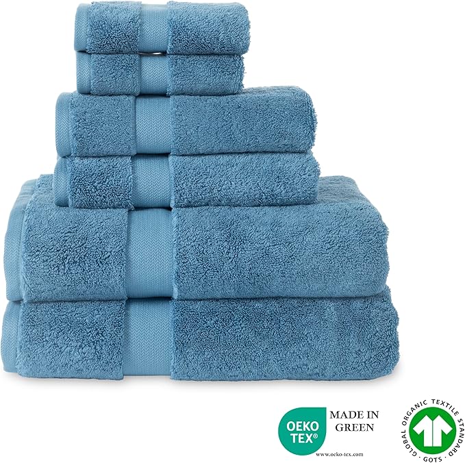 TOWELTIQUE- Organic Cotton Luxury Bath Towels Pack of 6 GOTS & Oeko- TEX Certified | Premium Soft, Absorbent & Quick-Drying Towels for Bathroom, Gym, Spa & Hotel Use – Turquoise