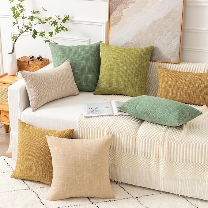 Kevin Textile Set of 2 Sage Green Pillow Covers 18 x 18 Inch Spring Farmhouse Boho Decorative Throw Pillow Covers Linen Cushion Covers for Sofa Couch Décor