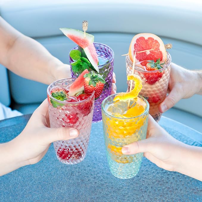 BELLAFORTE Laguna Beach Tall Tumbler Clear + Purple Shatterproof Tritan Drinking Glasses, Dishwasher Safe, BPA Free