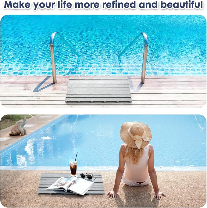 Bamboo-Design Bath Mat, Heavy Duty HDPS Plastic, 31.5"x18", 400lb Support, 100% Waterproof & Fadeproof, Superior to Real Bamboo for Bathroom Shower Spa Sauna Poolside Outdoor (Gray Color)