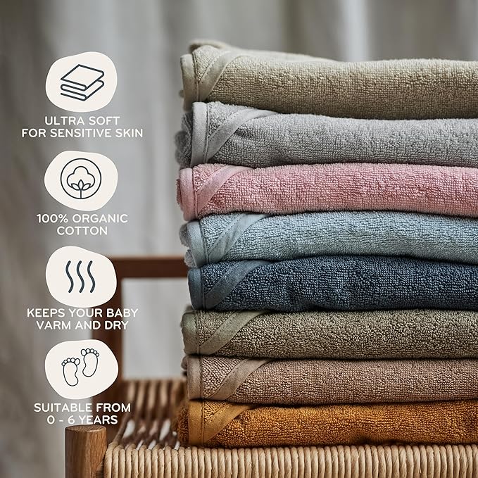 Hooded Baby Towel – 100% Organic Cotton Baby Bath Towels – Baby Boy Newborn Essentials - Super-Soft and Absorbent. (Dino - Green Moss)