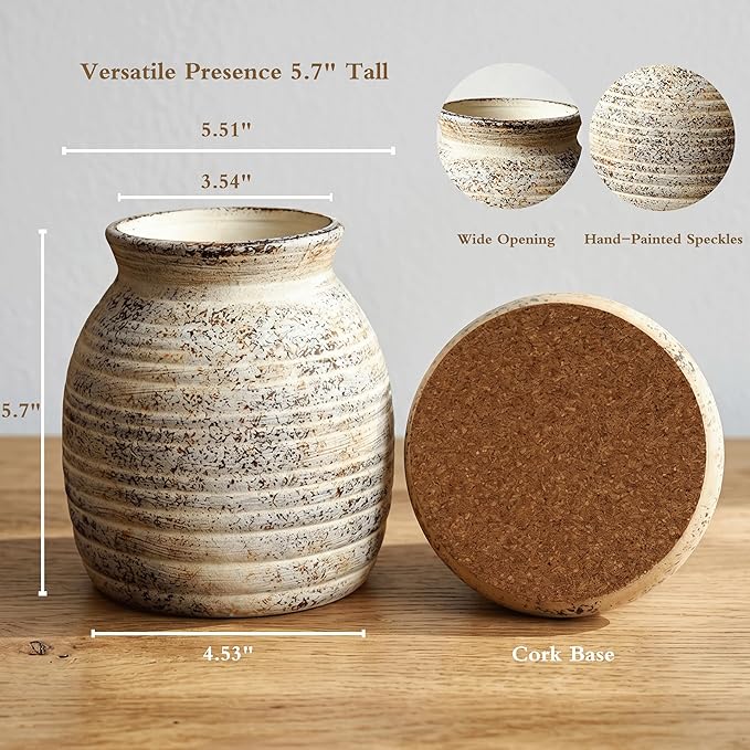 Handmade Stoneware Vase with Textured Speckled Finish - Unique Artisanal Ceramic Vase, Natural Wabi-Sabi Decor for Home, 5.7”H x 4.52”D