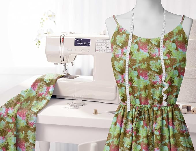 Soimoi Floral Print - Green, Premium Cotton Cambric Fabric - Medium Weight Material for Quilting, Kurtis, Blouse, Kids Clothing, Tunic, Curtains - 42" Inch Wide, 1 Yard
