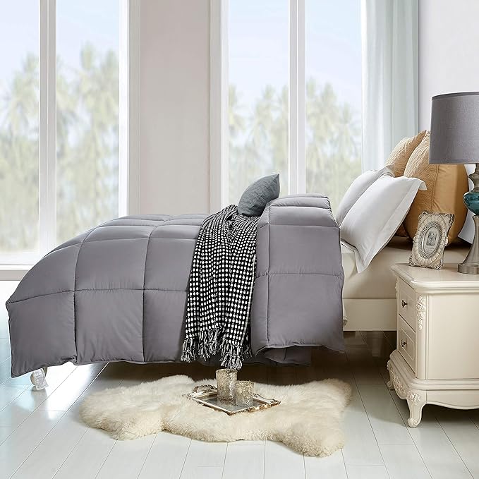 Lavish Comforts Twin Duvet Insert Premium Bedding, Machine Washable, Fluffy Grey Comforter, Twin Size, 68x86
