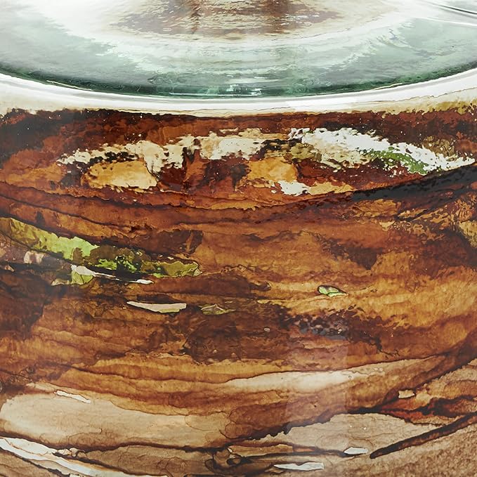 Deco 79 Recycled Glass Decorative Vase Abstract Spanish Bottle Centerpiece Vase with Swirled Colored Glass Bands, Flower Vase for Home Decoration 8" x 8" x 10", Clear