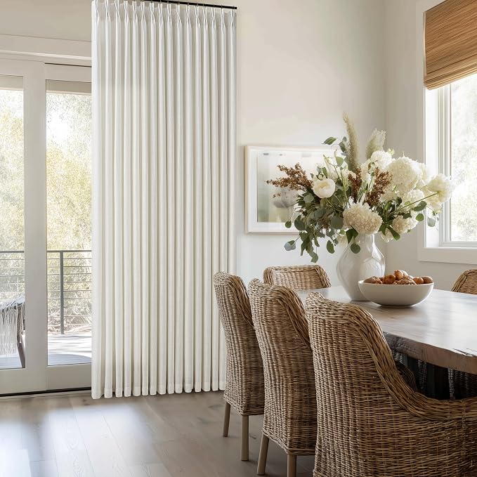 132 Inch Pinch Pleat Linen Curtains 2 Panels Set for High Ceiling Living Dining Room Semi Sheer Linen Boho Farmhouse Neutral Cream Ivory Natural Curtains 132 Inches Long for 2 Story Window 50x132