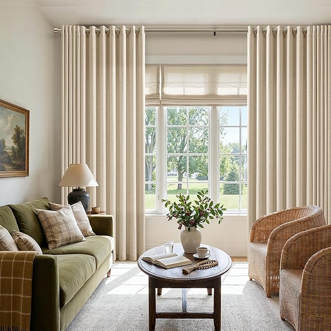 Warm Beige Linen 102 Inch Curtains 72 Inch Width for Living Room Divider Light Filtering Semi Sheer Extra Wide Patio Curtains for Sliding Door Balcony Floor to Ceiling Window 72x102 1 Panel