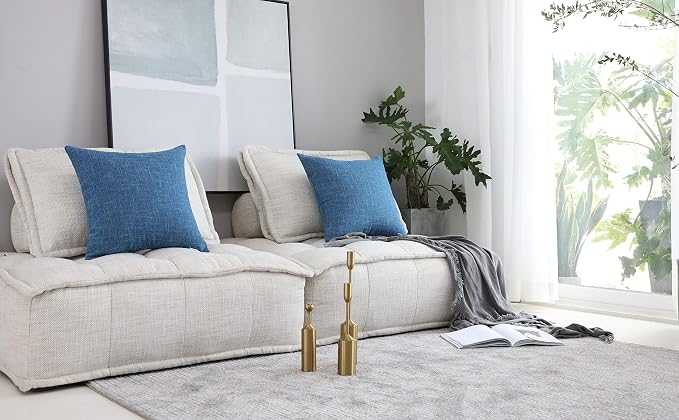 Kevin Textile Pack of 2 Decorative 2 Tone Linen Pillow Covers Cushion Cover for Chair/Sofa/Bed/Car, 24 x 24 Inches, Navy Blue