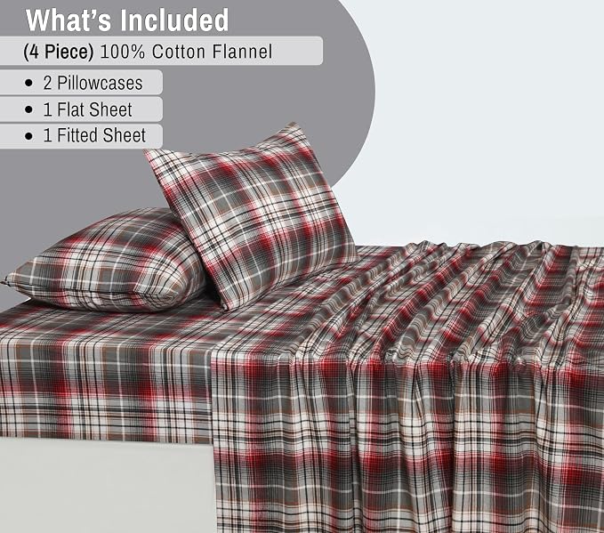 RUVANTI Flannel Sheets King Size - 100% Cotton Double Brushed King Size Sheets Set - Deep Pockets 16 Inches Bed Sheets - All Seasons Breathable & Extra Soft - Warm & Cozy, 4 Piece, Halloween Check