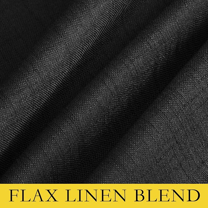 NICETOWN Black Truly Blackout Linen Blend Flax Drapes for Office, Vintage Back Tab 100% Blackout Curtains with White Liner Backing for Kitchen Dorm Window(Set of 2, 52" Wide x 63" Long