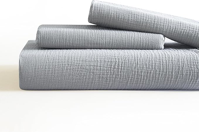 SE SOFTEXLY Muslin Duvet Cover King Size, 100% Washed Cotton Duvet Cover Set, Ultra Soft Comforter Cover Linen Like, 3 Pieces Minimalist Gauze Duvet Cover with 2 Pillowcases, 90"x104", Light Grey