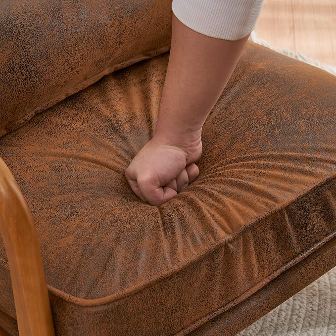 Karl home Mid-Century Modern Accent Reading Chair, Brown | Bronzing Upholstered, Solid Wood Frame, Soft Cushion, Lumbar Pillow, Lounge Armchair for Living Room, Bedroom, Balcony, Study