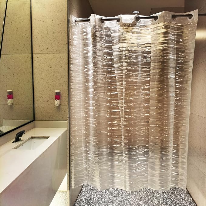 No Hooks Needed Waterproof Shower Curtain Liner PEVA 72" x 72"Hookless for Bathroom Shower Curtains Water Wave