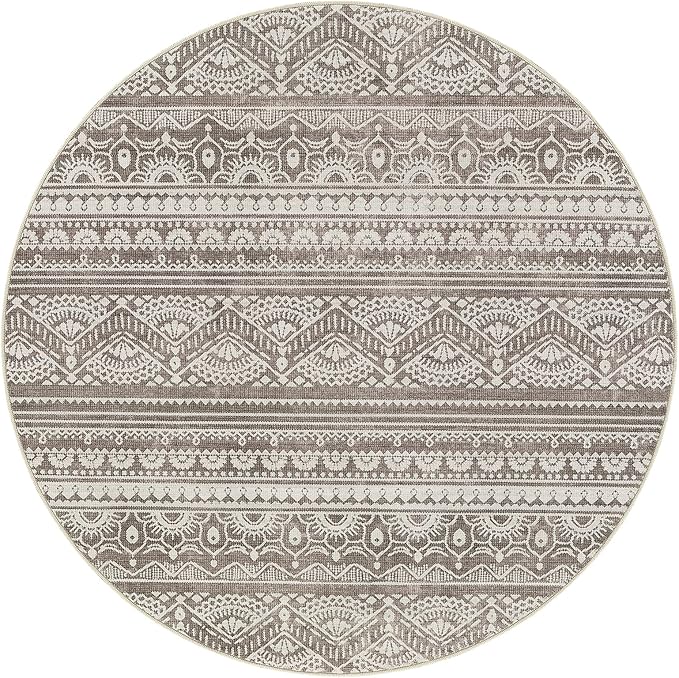 Tortania 10' Round Area Rug Living Room Rugs - Washable Large Soft Neutral Boho Moroccan Bohemian Farmhouse Rug Indoor Floor Carpet for Bedroom Under Dining Table Home Office Decor - Dark Brown