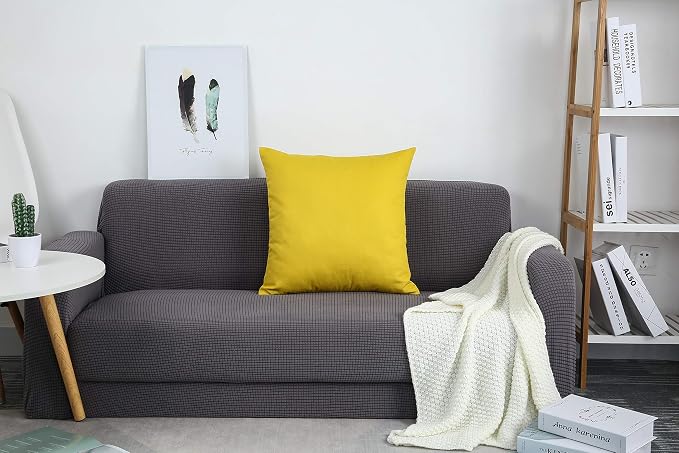 TangDepot Handmade Decorative Solid 100% Cotton Canvas Throw Pillow Covers/Pillow Shams, (22" x22" , Deep Yellow, 1 Count (Pack of 1)) | 100% cotton, same-color zip, machine wash & air dry. For living room, bedroom, office, car. 42 colors, 320 sizes. C...