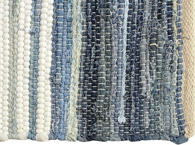 Handmade Cotton Chindi Rug Runner Area Rag Washable Recycled Denim Rugs for Home Décor, Living Room and Bedroom (Blue, 2X8 Feet)