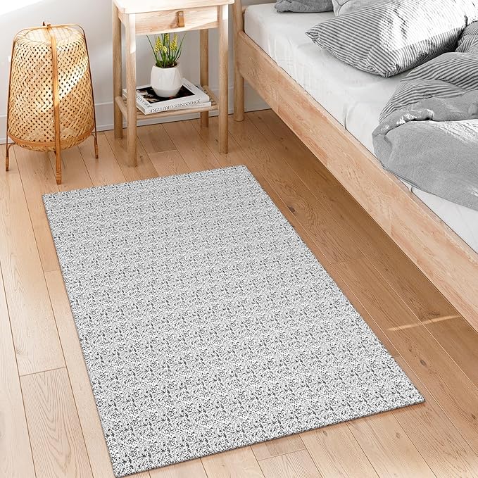 Collive Boho Washable Area Rugs 3x5 Kitchen Area Rugs Rubber Backed Woven Braided Carpet Non-Slip Farmhouse Bedroom Rugs Gray Indoor Front Door Rugs for Entryway Bathroom Balcony