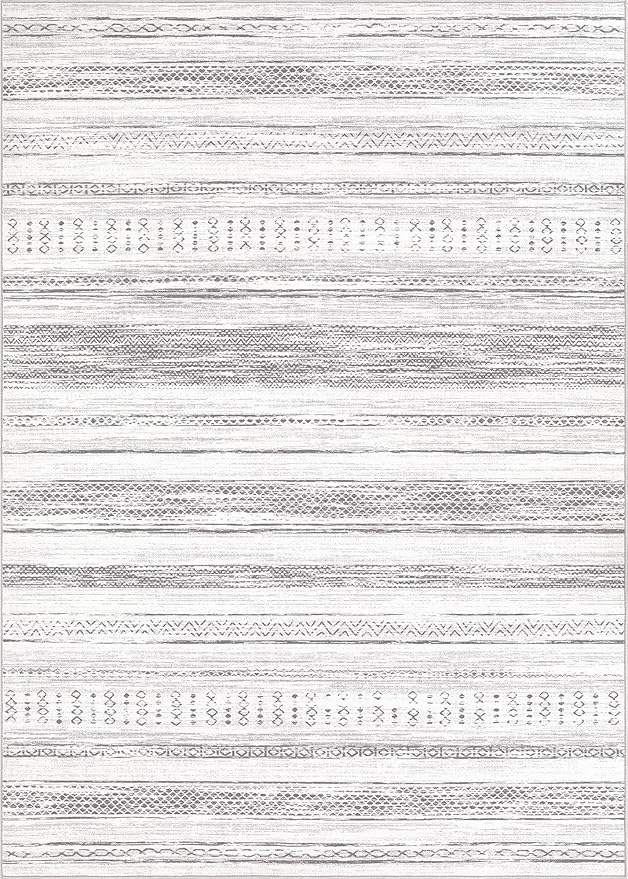 Area Rug Living Room Rugs - 10x14 Washable Large Soft Neutral Boho Moroccan Bohemian Farmhouse Rug Indoor Floor Carpet for Bedroom Under Dining Table Home Office Decor - Light Grey