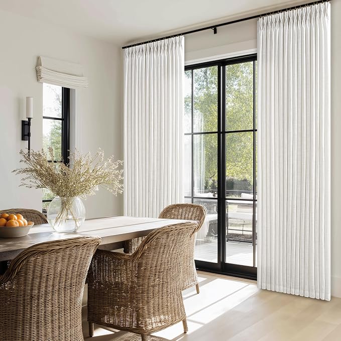 Beige White Extra Long Linen Curtains 132 Inches Long for High Ceiling Living Room Bedroom Dining Modern Neutral Curtain Light Filtering Semi Sheer Pinch Pleat Window Curtains 2 Panels Set 11 FT