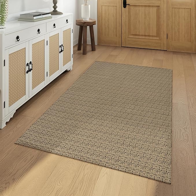 Collive 3x5 Entryway Rugs Indoor, Washable Bedroom Area Rug Non Slip Braided Cotton Kitchen Rugs, Black/Natural Farmhouse Throw Carpet Boho Floor Mat for Laundry Room Nursery House