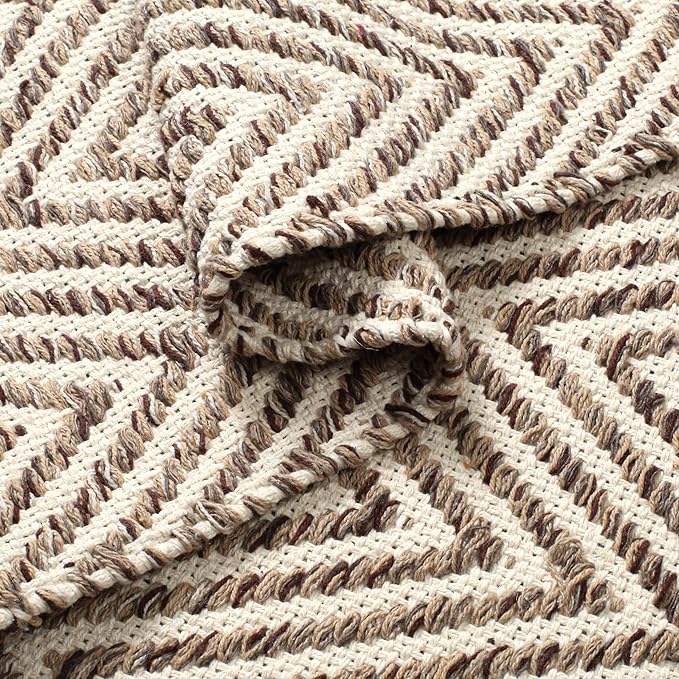 Cotton Chevron Hand Woven Area Rug 2x3 Feet - Beige, Farmhouse Decorative Floor Small Rugs Ideal for Entryway, Kitchen, Bedroom | Linen Washable Neutral Geomatric Reversible Front Door Patio Mats