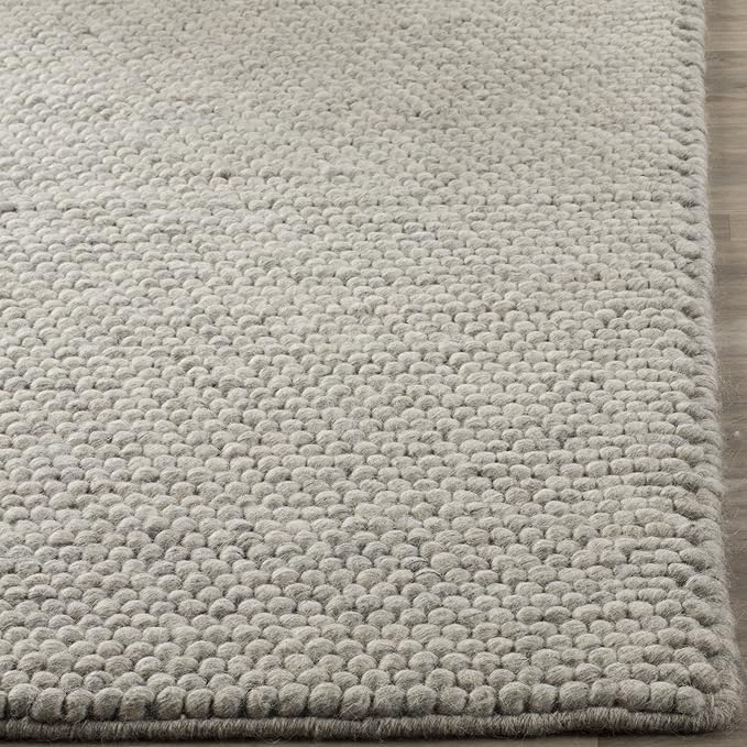 SAFAVIEH Natura Collection Area Rug - 12' Round, Silver, Handmade Wool Blend, Textured Design, Ideal for Living Room, Bedroom, Dining Space (NAT620C)