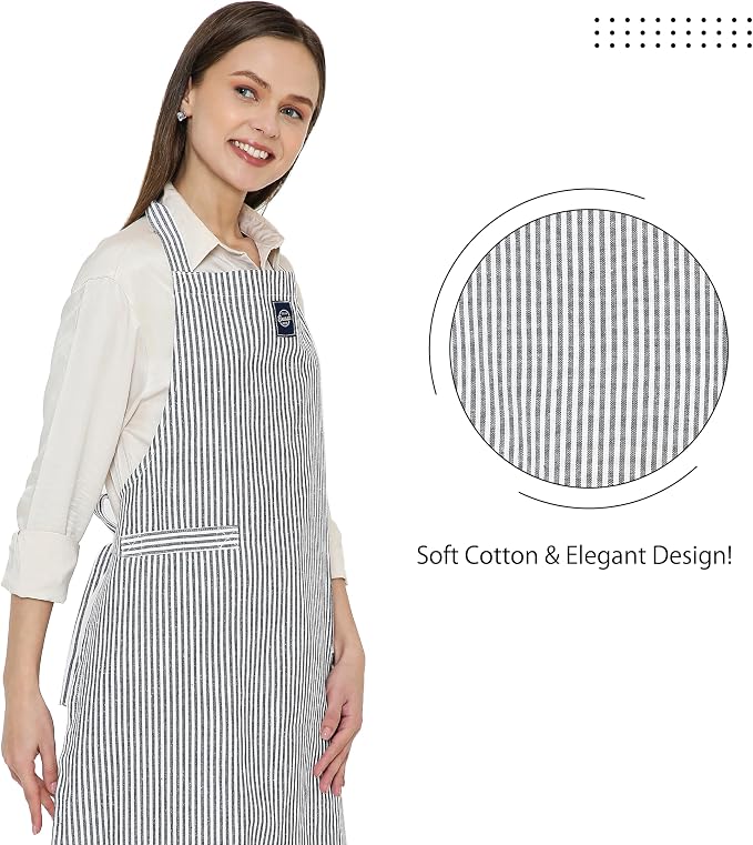 Encasa XO Cotton Kitchen Aprons for Women & Men with Pocket & Towel Loop, Adjustable Neck & Back Strap for Cooking, Baking