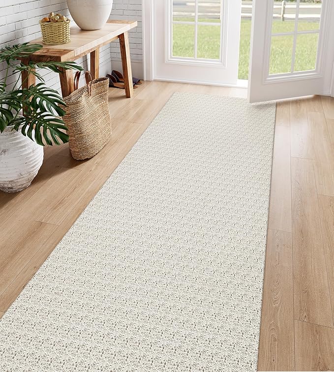 Collive Long Runners Rug for Hallways 2.6x8 Washable Kitchen Runner Rugs Non-Slip Rubber Backed Boho Hallway Runner Rug Tan Braided Farmhouse Carpet Floor Runner for Hall Bedroom Doorway