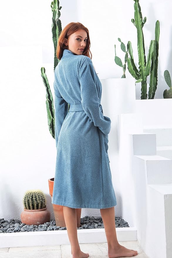 SEYANTE Turkish Cotton Bathrobe for Women - Organic GOTS Certified Terry Hooded Kimono Robe - Spa Quality Women's Cotton Robe