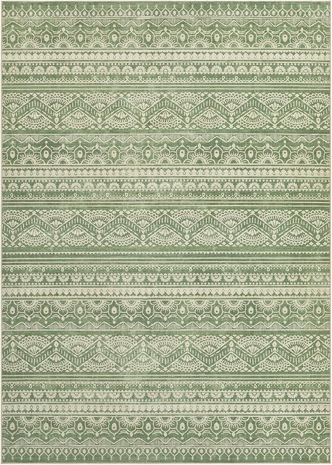 Tortania Area Rug Living Room Rugs - 6x9 Washable Large Soft Neutral Boho Moroccan Bohemian Farmhouse Rug Indoor Floor Carpet for Bedroom Under Dining Table Home Office Decor - Green