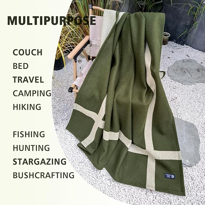 Wool Blanket & Throws 90% Wool Warm Blanket Soft Couch Blankets 75"x55" Twin Throw Blankets for Living Room, Camping, Outdoors, or Car Travel with Exquisite Box for Gift (OliveGreen)
