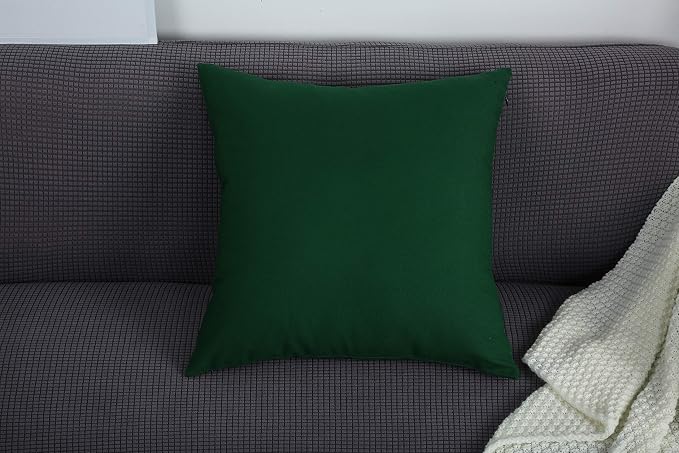 TangDepot 100% Cotton Solid Throw Pillow Cover 18x18 Deep Green | 100% cotton, same-color zip, machine wash & air dry. For living room, bedroom, office, car. 42 colors, 233 sizes. Cover only.