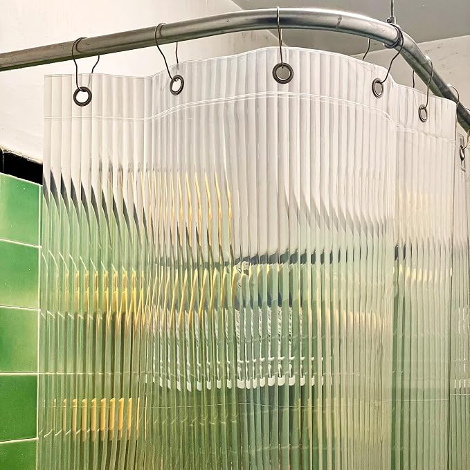 Sproos! - Fluted Shower Liner Clear 72" x 72" - Prevent Water Splashes - Modern Stylish Design - Eco-Friendly Material - Easy Maintenance Durable Long-Lasting