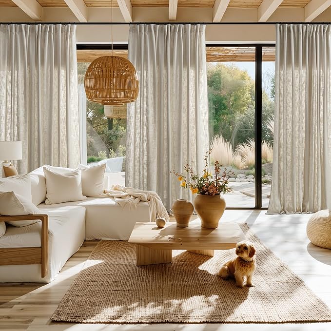 NICETOWN Taupe Thick Linen Curtains 96 Inches Long for Living Room 2 Panels Set, Back Tab/Rod Pocket with Pleat Tape Privacy Added Window Treatments for Farmhouse/Bedroom, Natural, W55 x L96