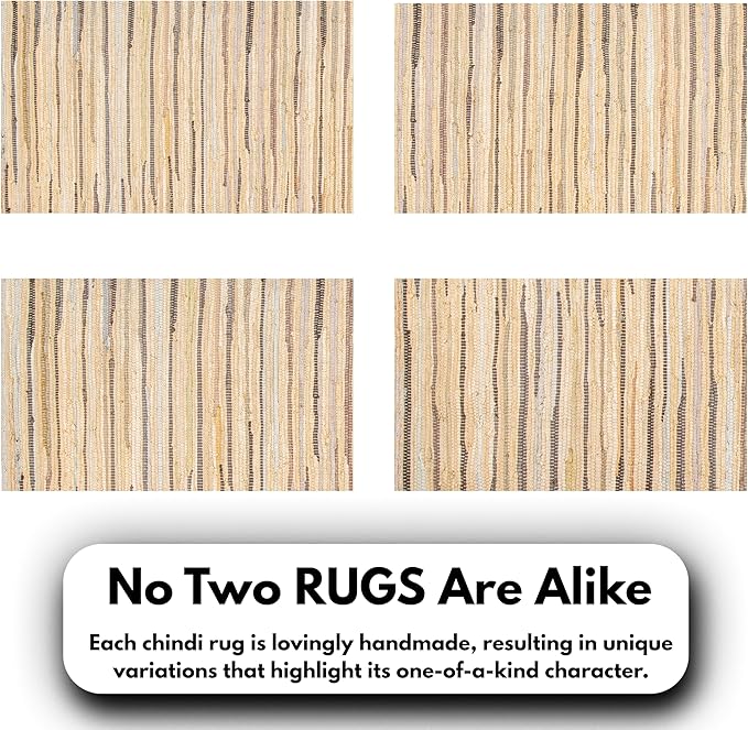 Cotton Hand Woven Chindi Rug 3x5 Feet - Beige, Decorative Soft Throw Indoor Floor Rag Rugs Ideal for Hallway, Kitchen, Kids Room | Durable Lightweight Neutral Home Space Dhurrie for Costal Décor