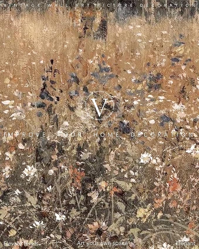 Wildflower Field Landscape Vintage Canvas Wall Art, Vertical Country Landscape Print for Home Decor, Farmhouse Muted Paintings Art Picture Aesthetic for Bedroom Bathroom Living Room Office Decor (8" x 10"-UNFRAMED)