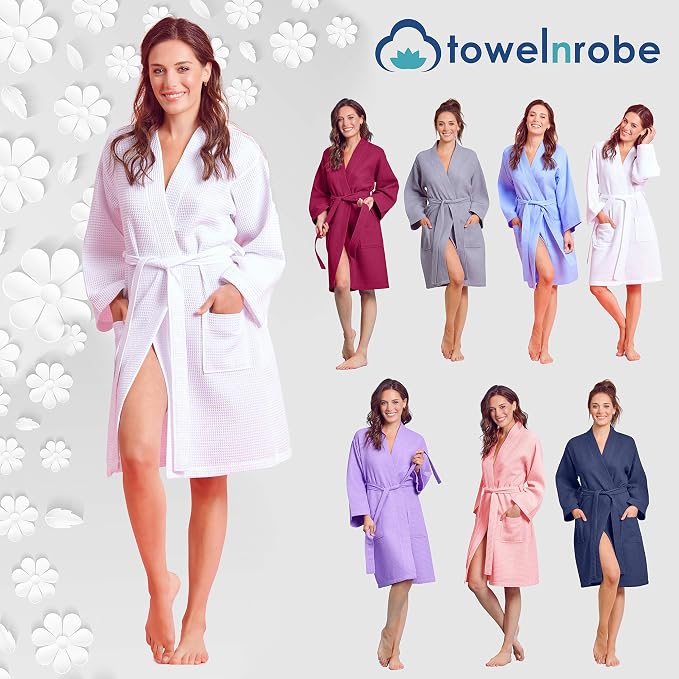 Soft Touch Linen Women's Kimono Waffle Robe-Luxurious & Absorbent & Quick Dry-Cotton & Polyester Blend