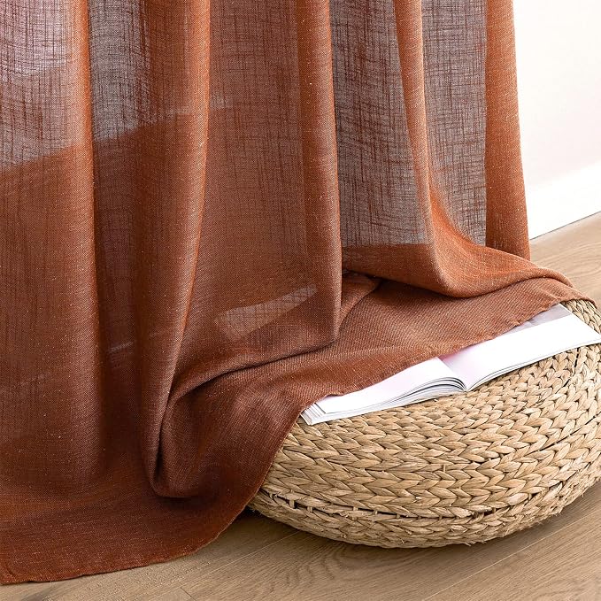MIULEE Burnt Orange Linen Curtains 96 Inch Long for Bedroom Living Room, Soft Thick Linen Textured Window Drapes Terracotta Rust Boho Fall Decor Semi Sheer Light Filtering Back Tab 2 Panels