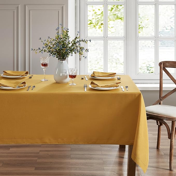 Elrene Home Fashions Alison Eyelet Border Design Wrinkle Resistant Fabric Tablecloth, 52"x52" Square, Golden Yellow