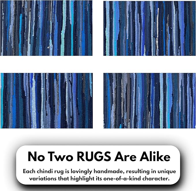 Ramanta Home Cotton Rag Rug 2'x3' - Navy, Braided Recycled Rugs for High Traffic Area, Boho Farmhouse Rug for Living Room, Kitchen, Entryway Bedroom Floor Mat - 24"x36"