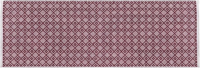 Cotton Diamond Woven Runner Rug 2x6 Feet - Burgundy, Non Slip Super Soft Farmhouse Space Patio Throw Carpet Ideal for Hallways, Kitchen, Living Room | Mehroon Large Bedroom Area Décor Floor Décor Mats