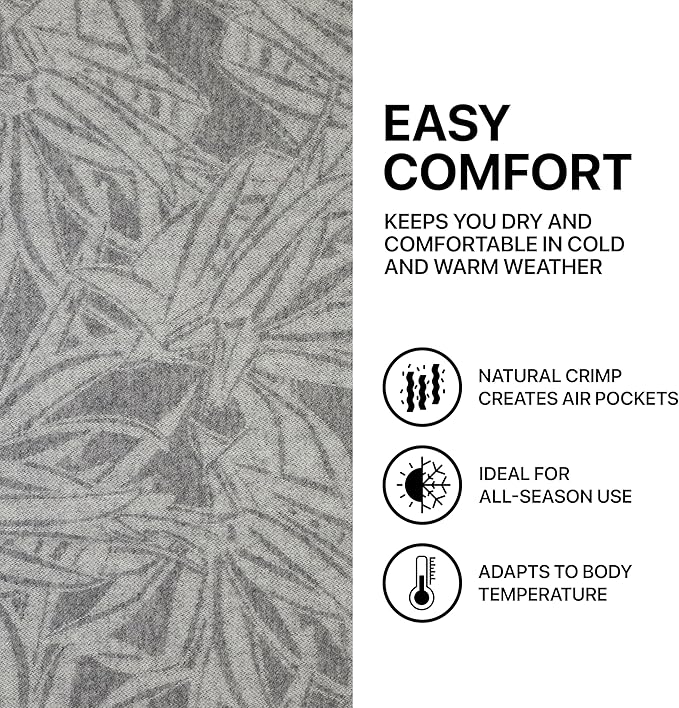 | Wool Blanket/Throw | 100% New Zealand Wool | Perfect for Home and Outdoors | Virgin Wool Blanket with Fringes 55"x79" (140 x 200 cm) (Gray Leaves)