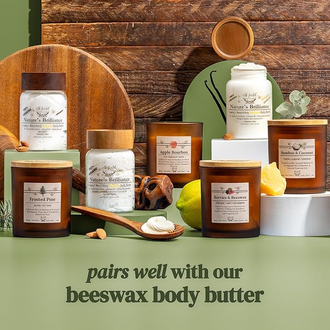 Apple Bourbon Organic Beeswax Candle, 8oz | 2 Ingredients | 100% Pure Beeswax Candles, Non Toxic, Natural, Organic Candles, Beeswax Candles Scented, Non Toxic Candles, 50 Hour