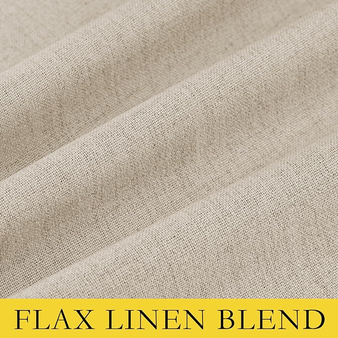NICETOWN Beige Bedroom Full Blackout Linen Curtains, Thick Insulated Classic Rod Pocket Back Tab Blackout Draperies with White Thermal Insulated Liner for Nursery, Study (Set of 2, 52 by 72-inch)