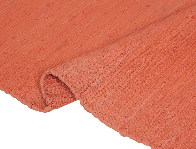 Cotton Rag Rug 24x36'' | 2x3' Multicolor Area Rug - Hand Woven, Washable & Reversible with Tassels - Perfect for Living Room, Kitchen, Entryway, or Bedroom (Solid Orange)