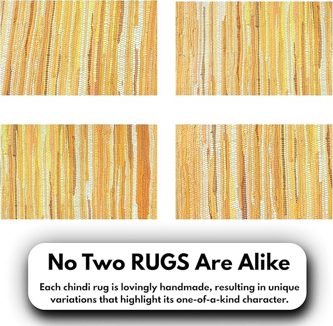 Ramanta Home 100% Cotton Hand Woven Tonal Chindi Rag Rug 2'x3' - Mustard, Recycled Reversible Rug, Boho Rustic Farmhouse Rugs for Living Room, Dinning Room, Kitchen Floor Mats - 24"x36"