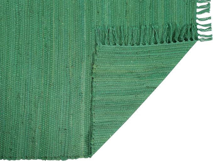 Cotton Rag Rug 24x36'' | 2x3' Multicolor Area Rug - Hand Woven, Washable & Reversible with Tassels - Perfect for Living Room, Kitchen, Entryway, or Bedroom (Solid-Green)